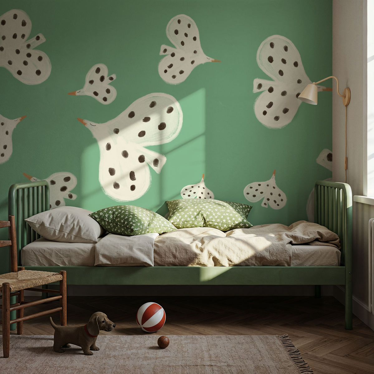 Birds Flying High, Emerald Mural Wallpaper - room preview 02