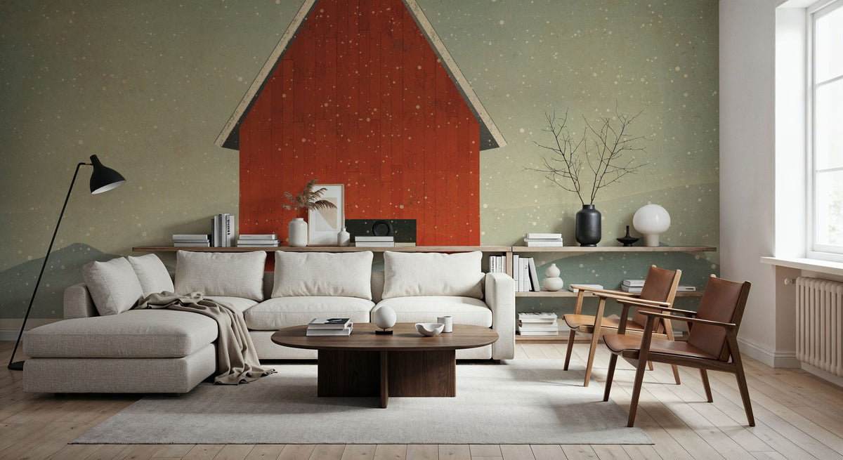 Red Barn Winter Mural Wallpaper - room preview 02