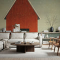 Red Barn Winter Mural Wallpaper - room preview 02