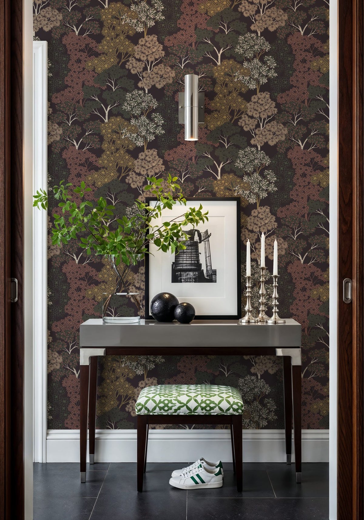 Overleaf Woodland Pattern, Cocoa Mural Wallpaper - room preview 02