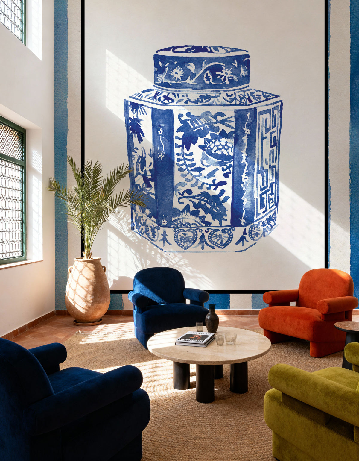 Chinoiserie Vase I Stripes Mural Wallpaper - room preview 02