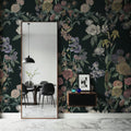 Floral Gaze, Dark Green Mural Wallpaper - room preview 02
