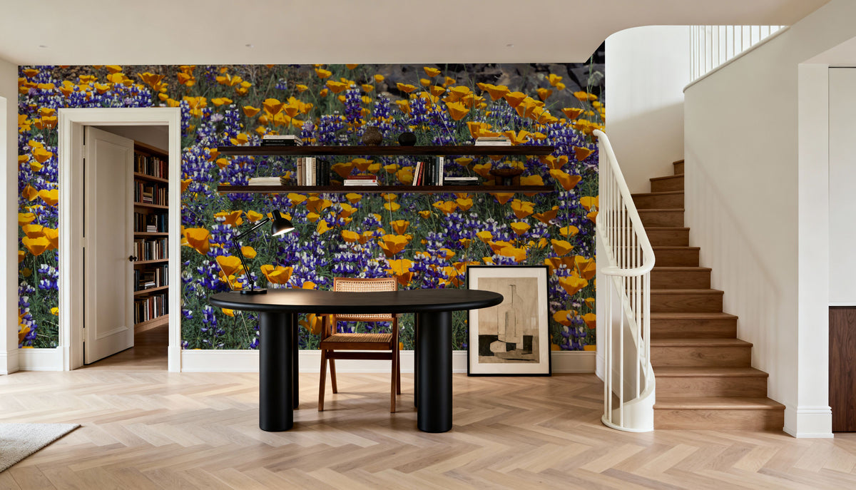 Poppy and Lupine Meadow Mural Wallpaper - room preview 02