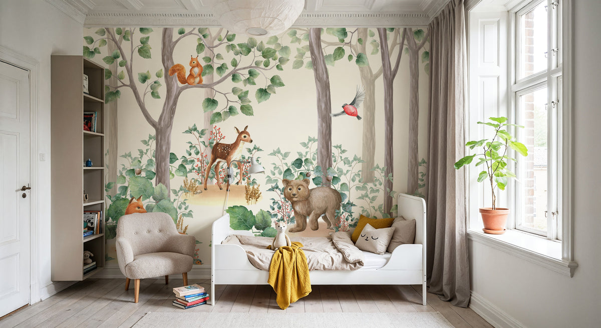 Nordic Forest Baby Animals Mural Wallpaper - room preview 02