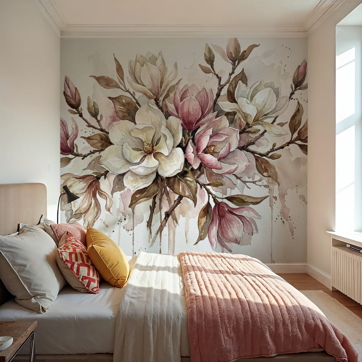 Magnolia - Watercolor Flower Series Mural Wallpaper - room preview 02