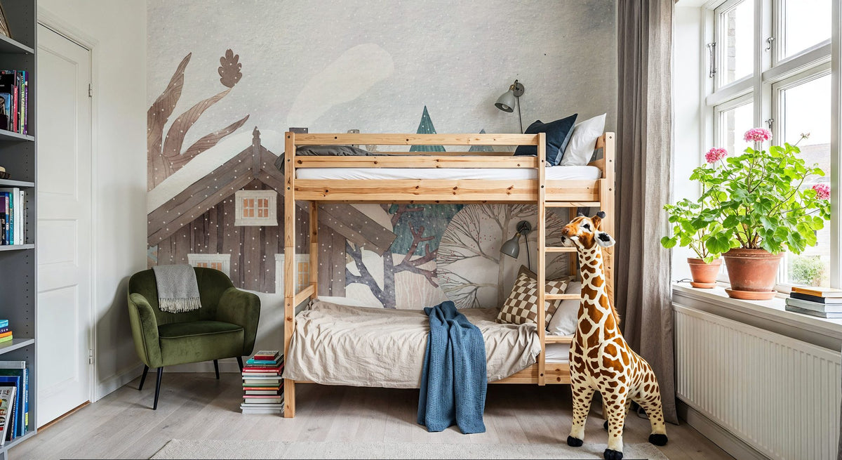 The Snowy Mountain Cabin Mural Wallpaper - room preview 02