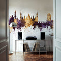 Zaragoza Spain Skyline Purple & Gold Mural Wallpaper - room preview 02