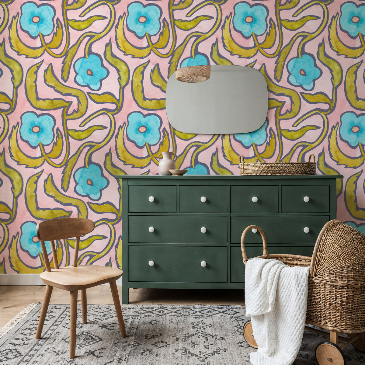 My Flower Pink Mural Wallpaper - room preview 02