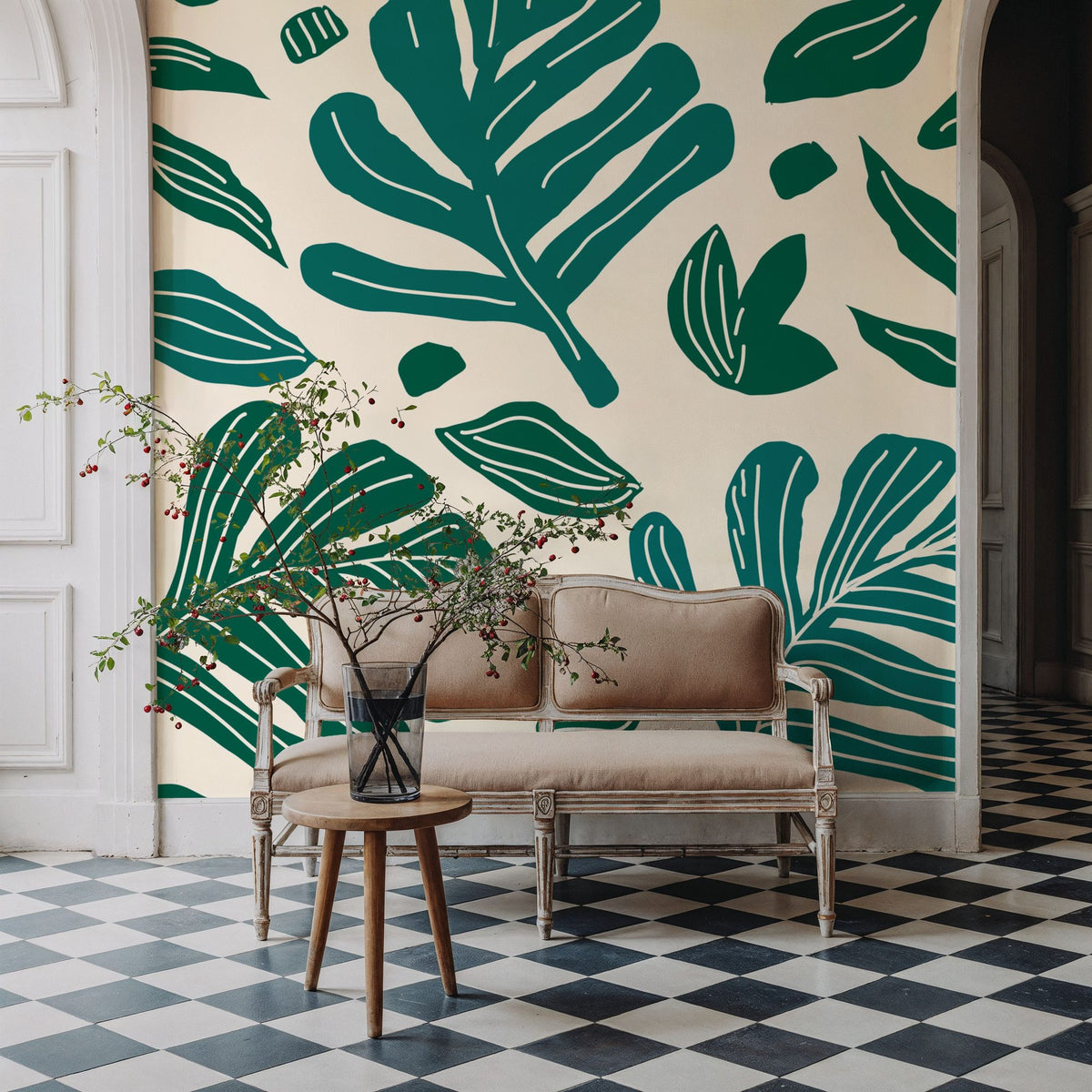 Monstera Cuttings, Green Mural Wallpaper - room preview 02