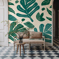 Monstera Cuttings, Green Mural Wallpaper - room preview 02