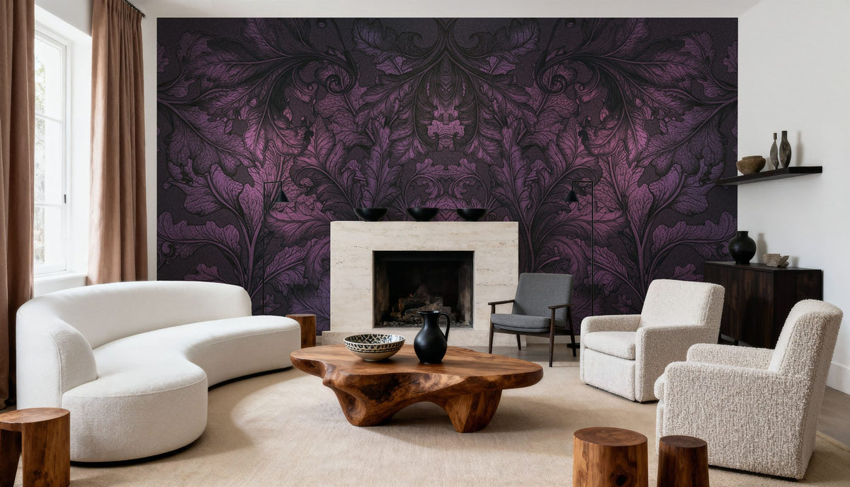 Shielded Leaf Purple Mural Wallpaper - room preview 02