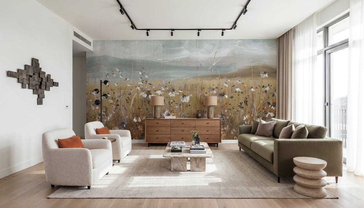 Meadow Stroll Neutral Mural Wallpaper - room preview 02