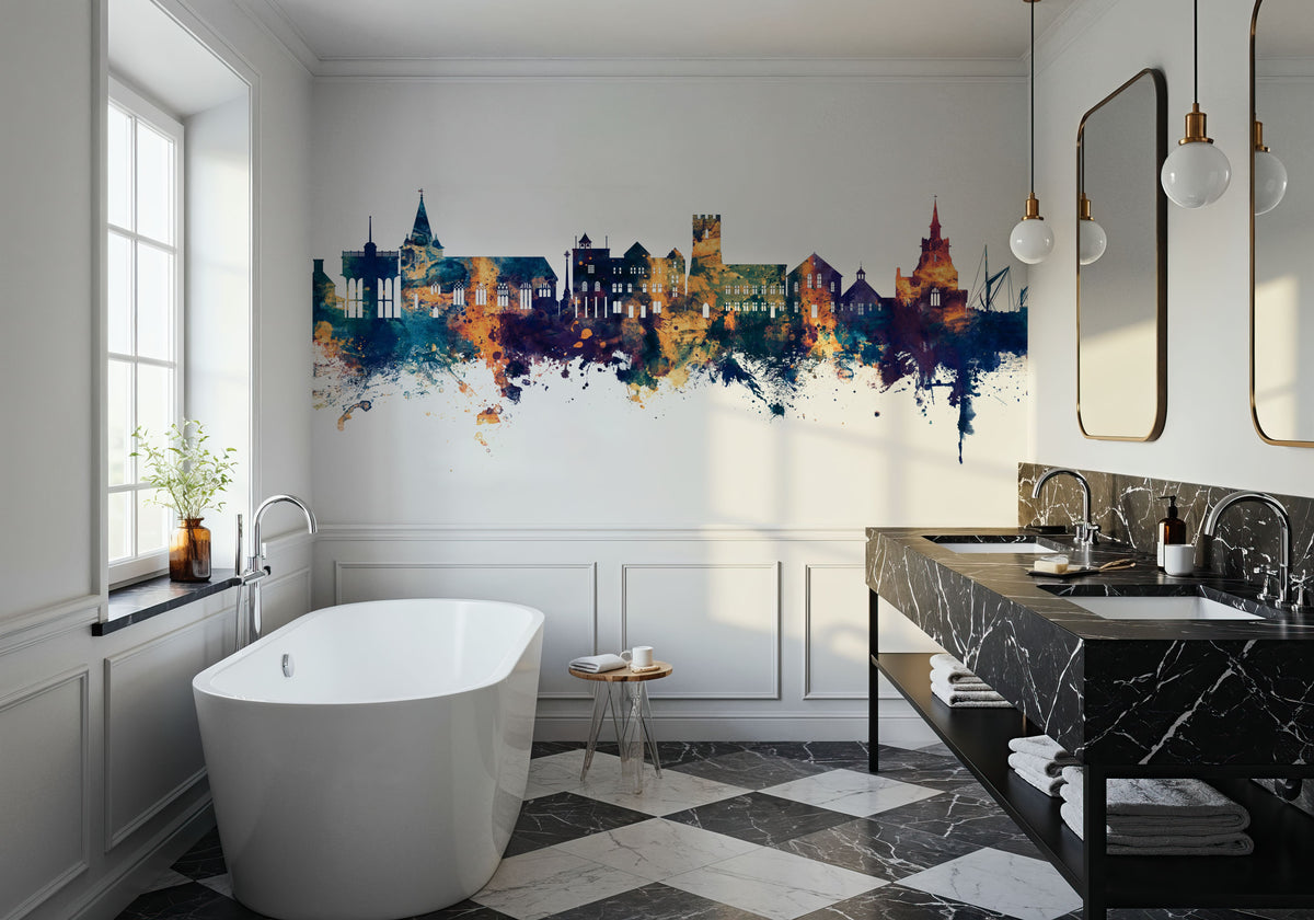 Maldon England Skyline Blue & Bronze Mural Wallpaper - room preview 02