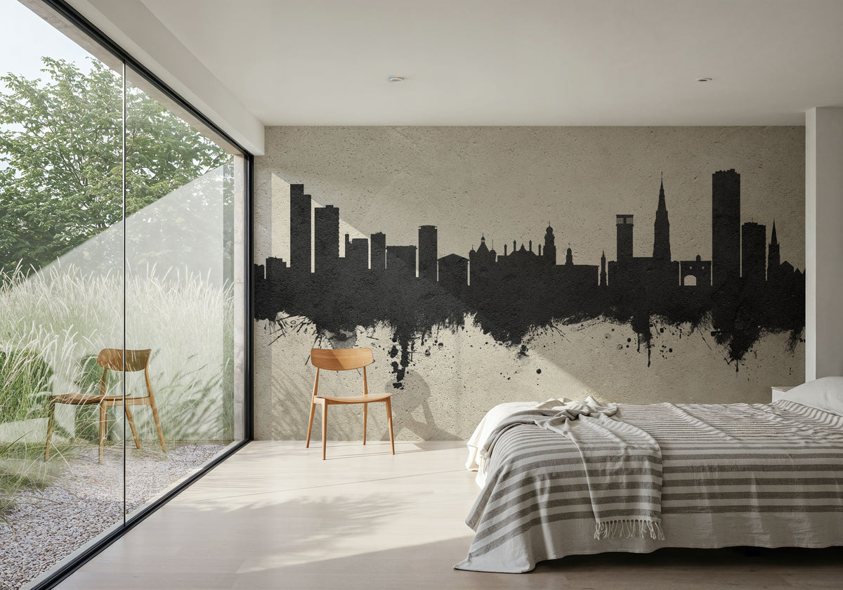 Leicester England Skyline Concrete Mural Wallpaper - room preview 02