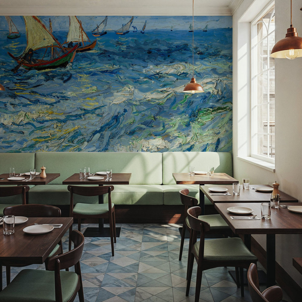 Seascape At Saintes-Maries Mural Wallpaper - Blue Tone - room preview 02