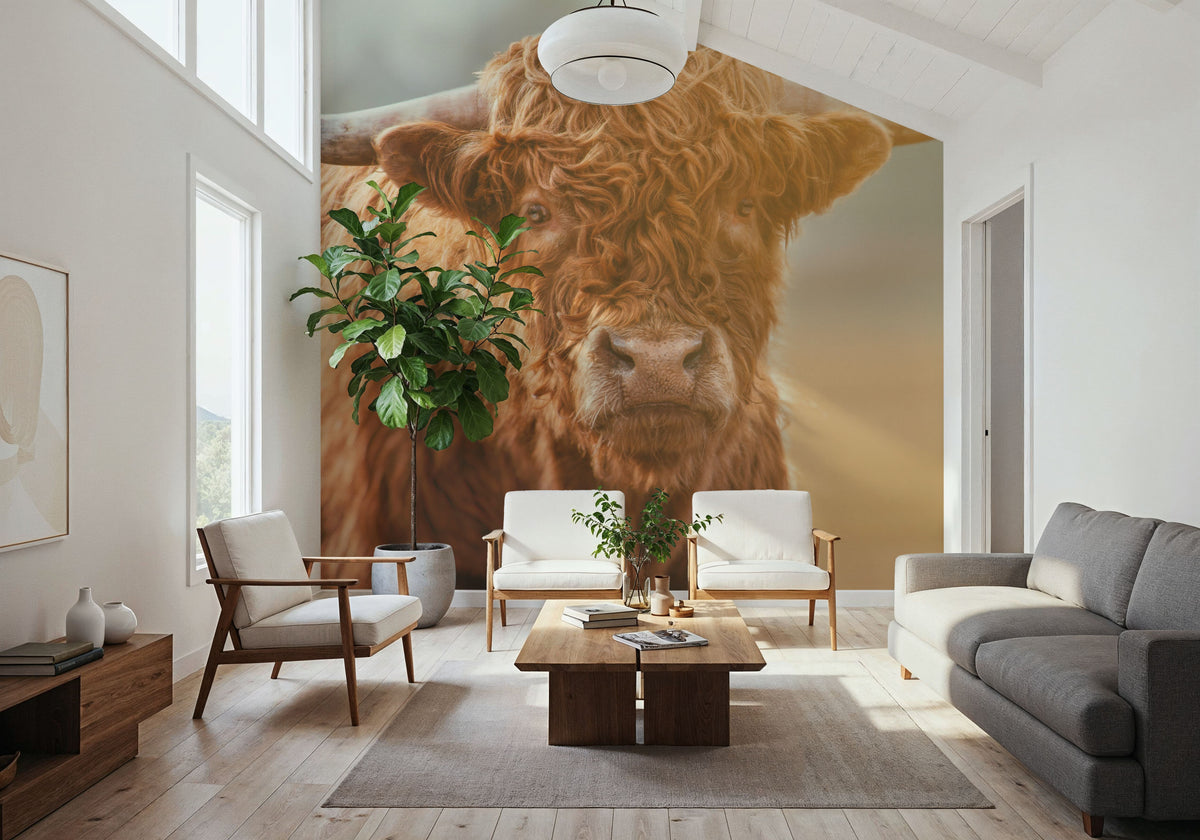 Highland Cow Pastures II Mural Wallpaper - room preview 02