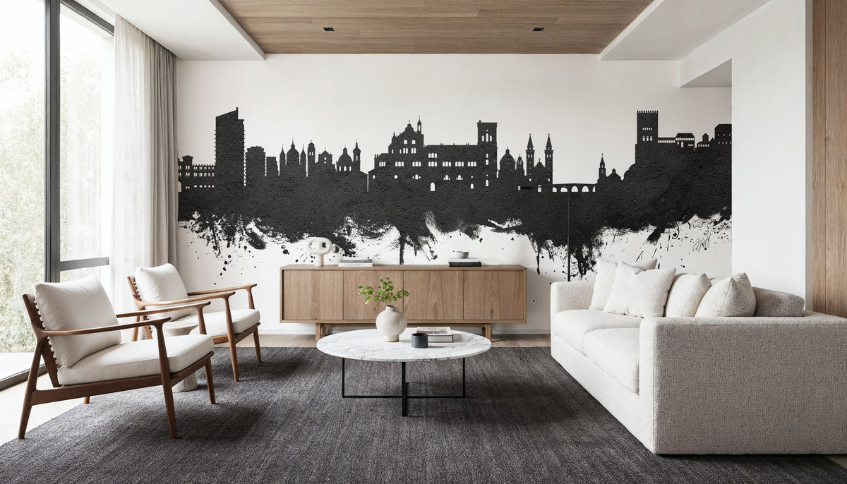 Granada Spain Skyline Black & White Mural Wallpaper - room preview 02