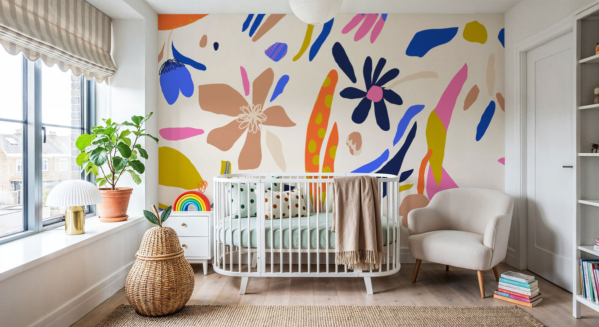 Fun Doodle Florals Mural Wallpaper - room preview 02
