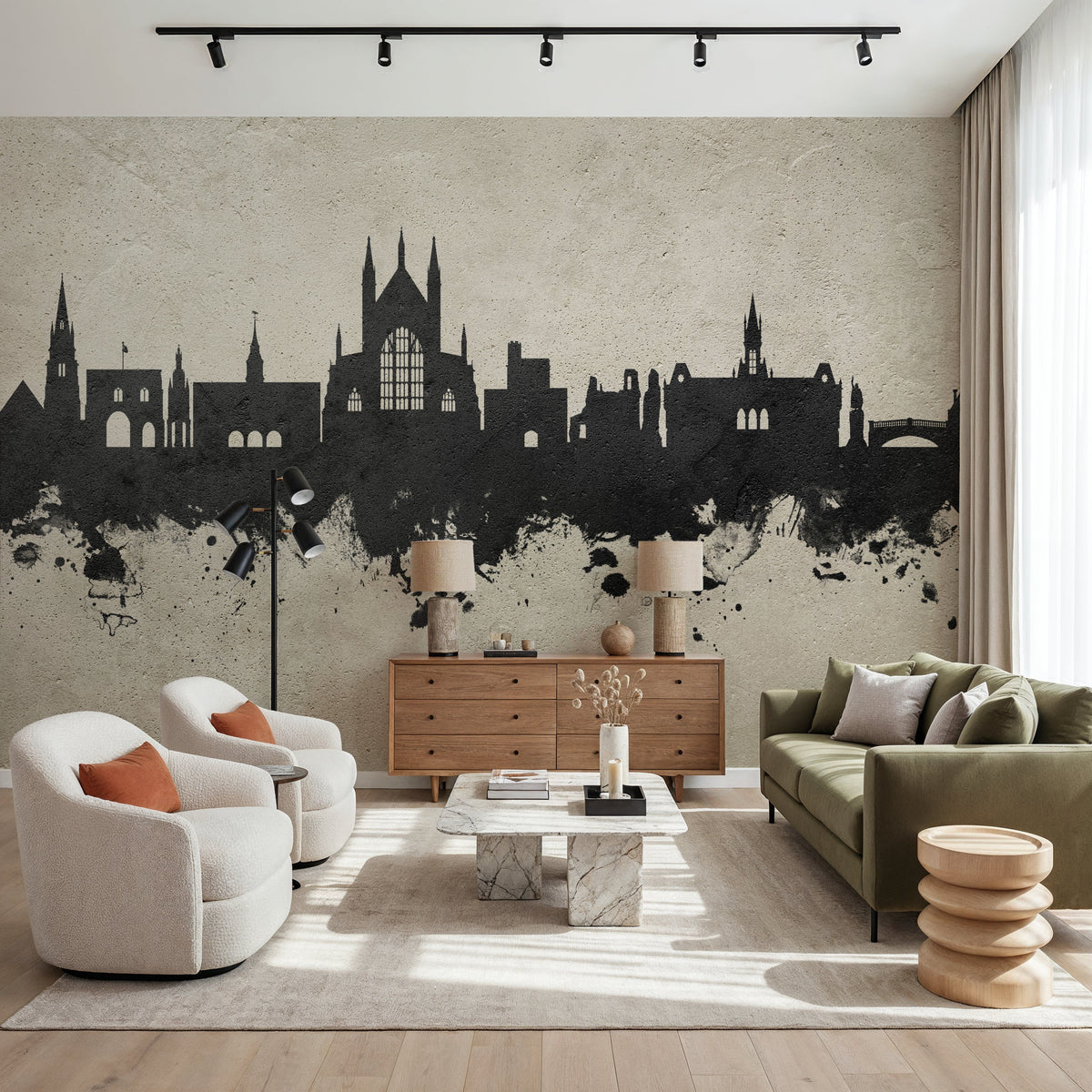 Winchester England Skyline Concrete Mural Wallpaper - room preview 02
