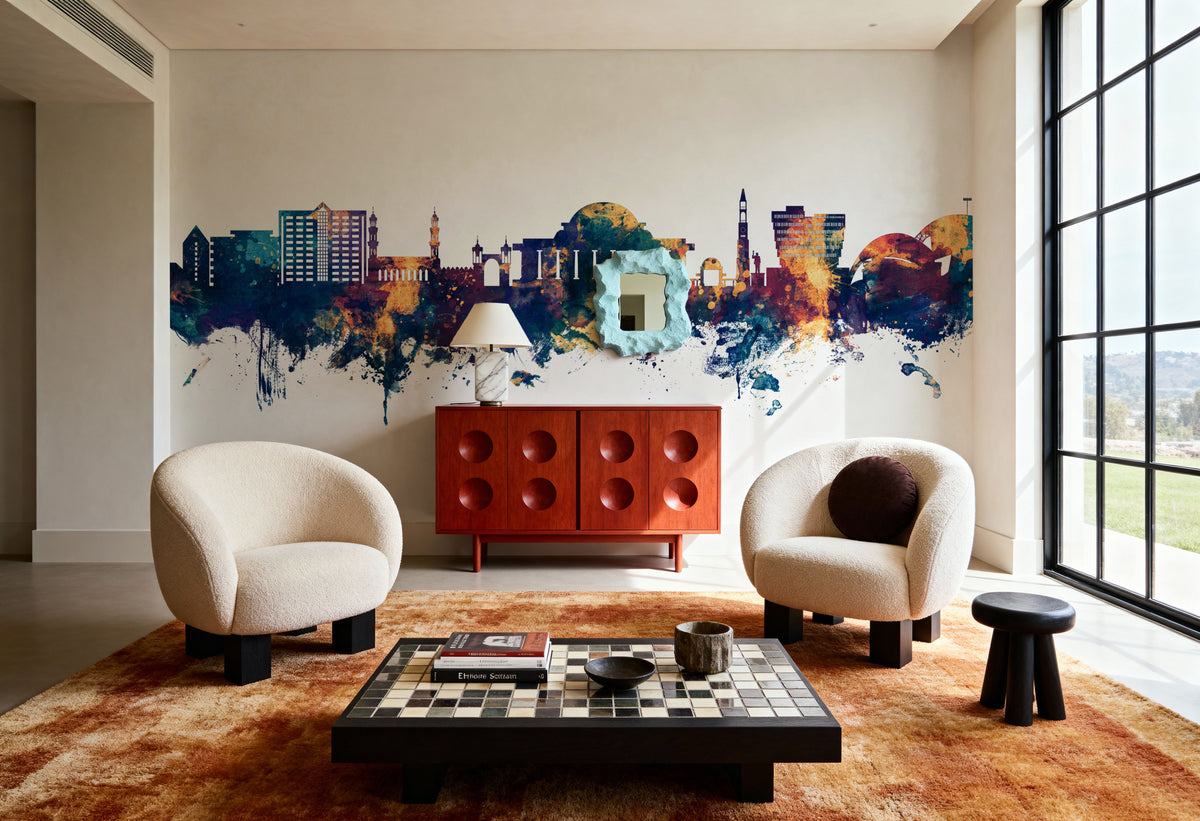 Lilongwe Malawi Skyline Blue & Bronze Mural Wallpaper - room preview 02