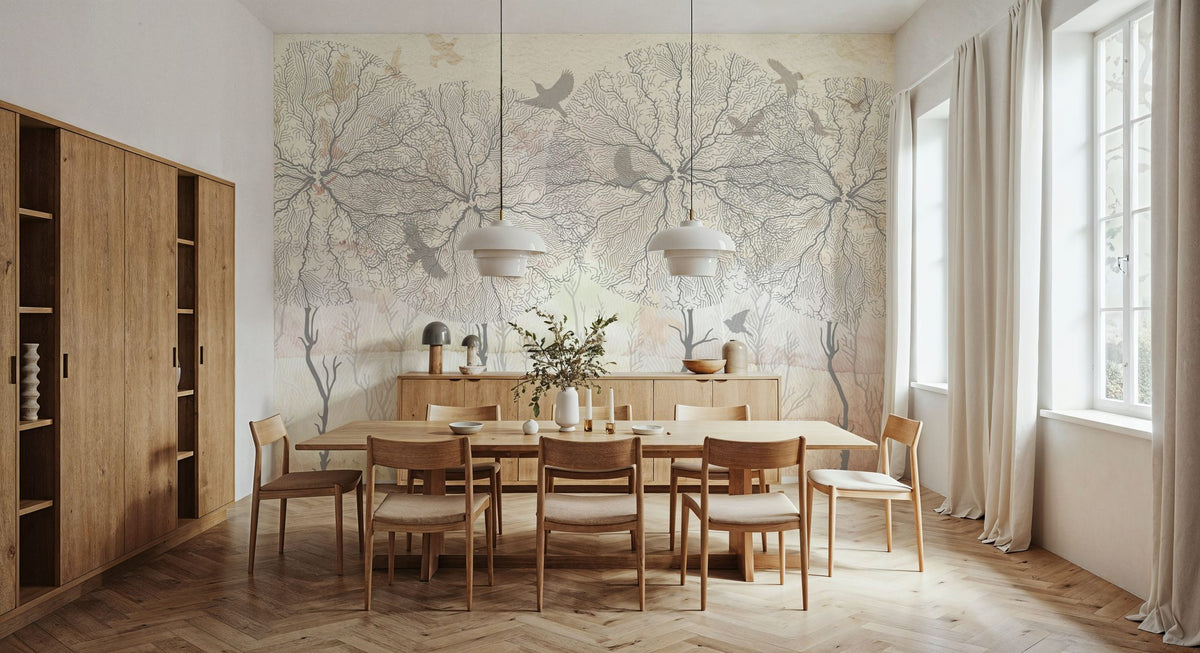 Shade of Trees Yellow Mural Wallpaper - room preview 02