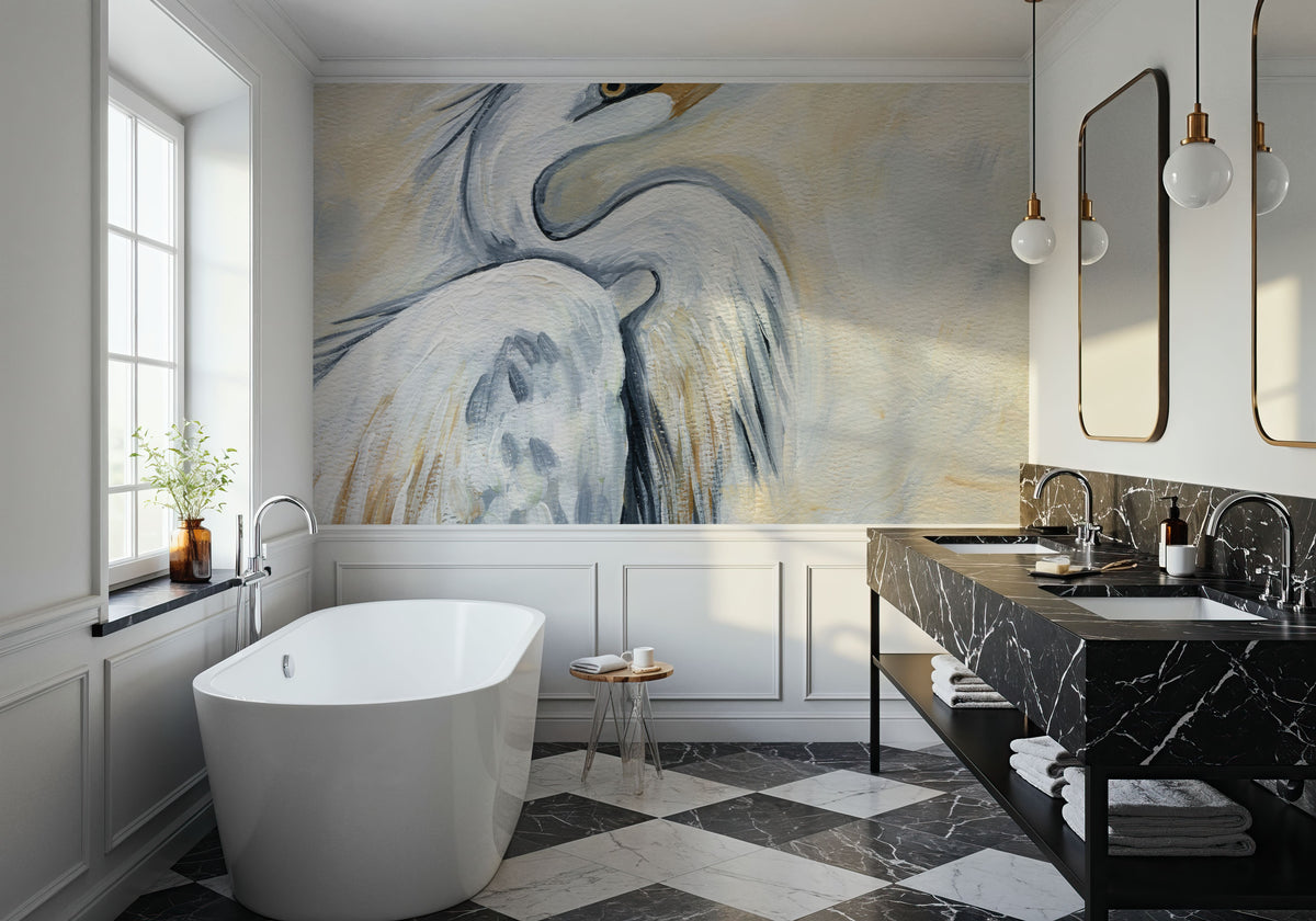 White Egret Mural Wallpaper - room preview 02