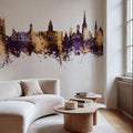 Lancaster England Skyline Purple & Gold Mural Wallpaper - room preview 02
