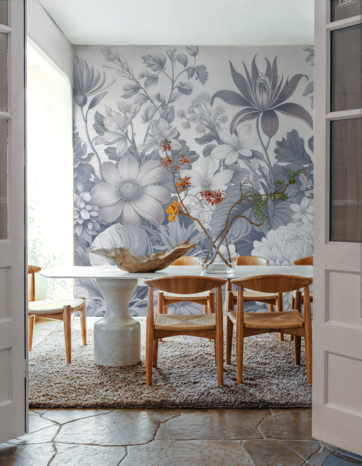 Dahlia Days, Ice Blue Mural Wallpaper - room preview 02