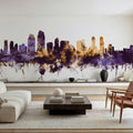 San Diego California Skyline Purple & Gold Mural Wallpaper - room preview 02