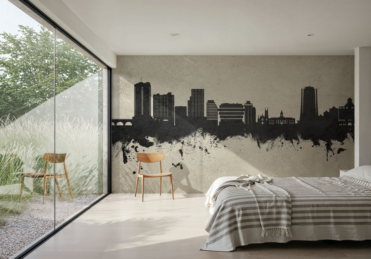 Stamford Connecticut Skyline Concrete Mural Wallpaper - room preview 02