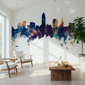 Cleveland Ohio Skyline Blue & Bronze Mural Wallpaper - room preview 02