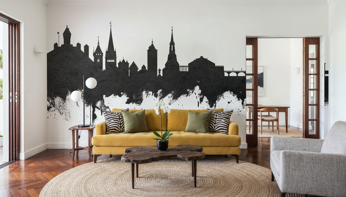 Schaffhausen Switzerland Skyline Black & White Mural Wallpaper - room preview 02