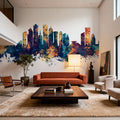 Doha Qatar Skyline Blue & Bronze Mural Wallpaper - room preview 02