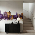 Luton England Skyline Purple & Gold Mural Wallpaper - room preview 02
