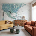 US Mexico Caribbean Map - Aquamar Wash Mural Wallpaper - room preview 02