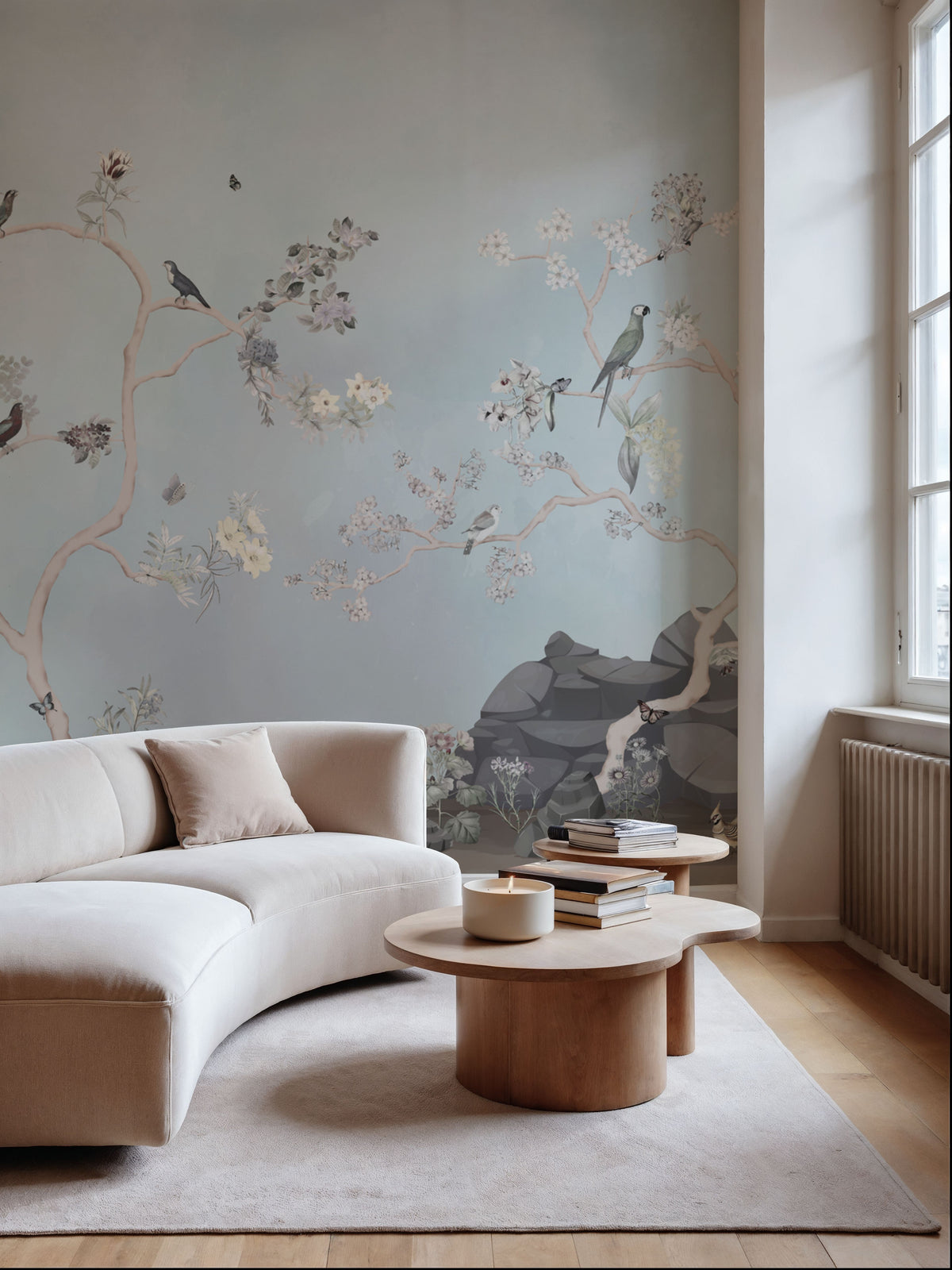 Birds in the Garden Light Blue Mural Wallpaper - room preview 02