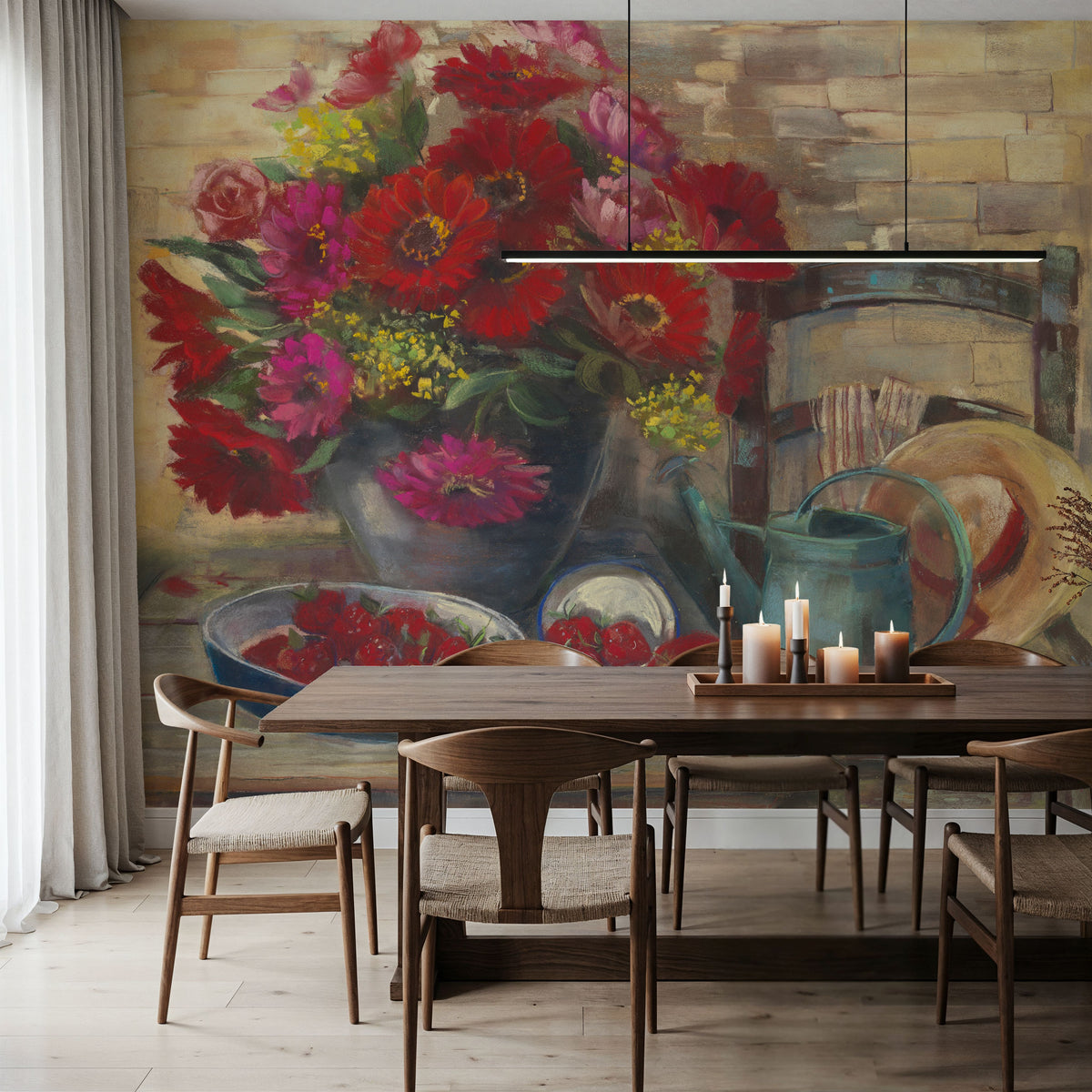 Strawberries and Zinnias Mural Wallpaper - room preview 02