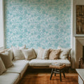 Kala Flowers Turqouise on White Mural Wallpaper - room preview 02