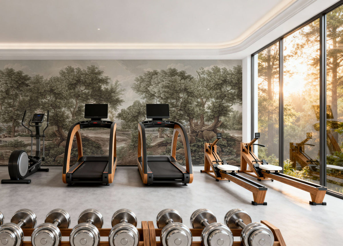 Riverbank Oak Landscape, Olive Mural Wallpaper - room preview 02