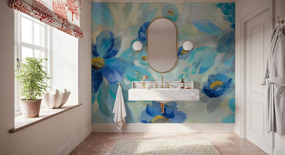 Blue Flowers Whisper I Mural Wallpaper - room preview 02