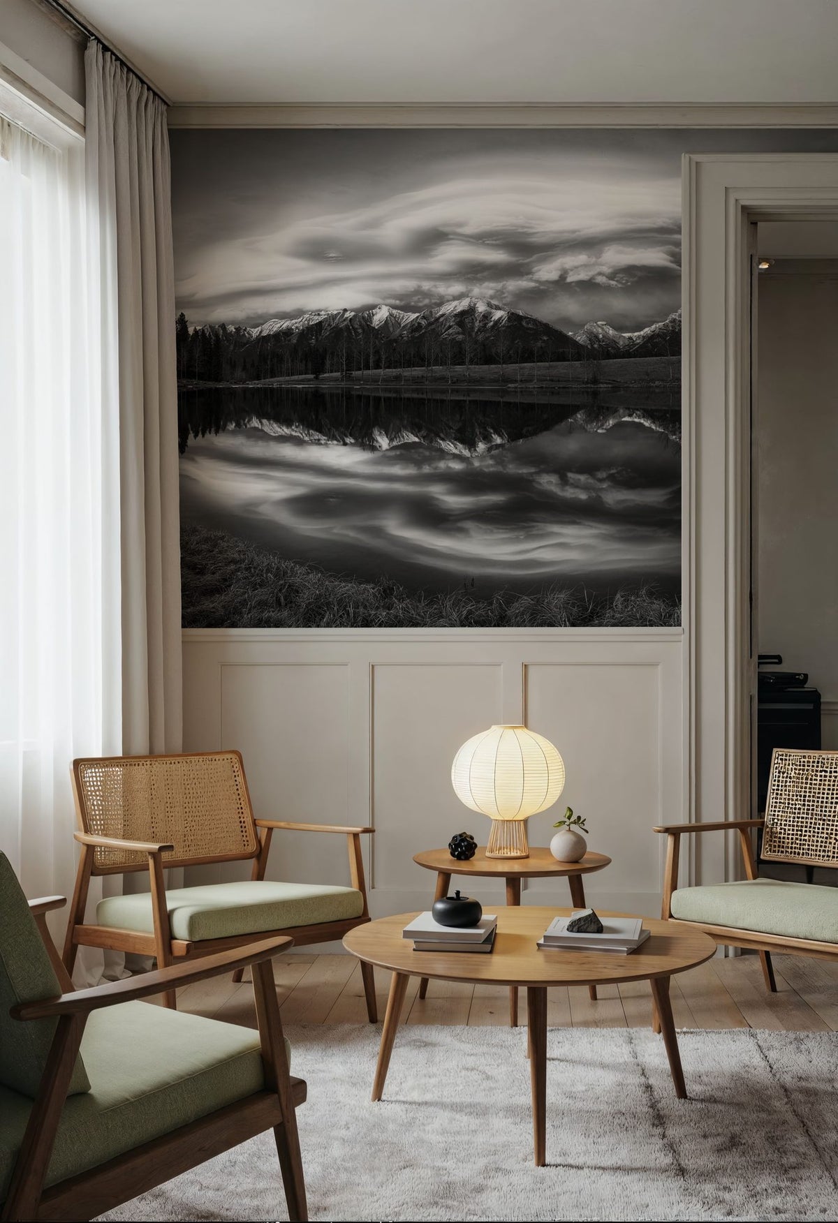 Chinook Clouds BW Mural Wallpaper - room preview 02