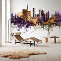 Milan Italy Skyline Purple & Gold Mural Wallpaper - room preview 02