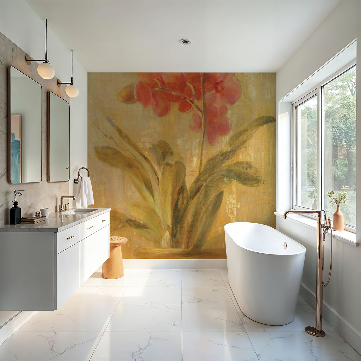 Pink Orchid Panel Mural Wallpaper - room preview 02