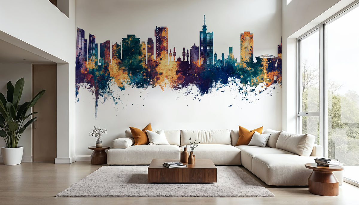 Lagos Nigeria Skyline Blue & Bronze Mural Wallpaper - room preview 02