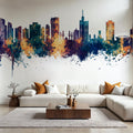 Lagos Nigeria Skyline Blue & Bronze Mural Wallpaper - room preview 02