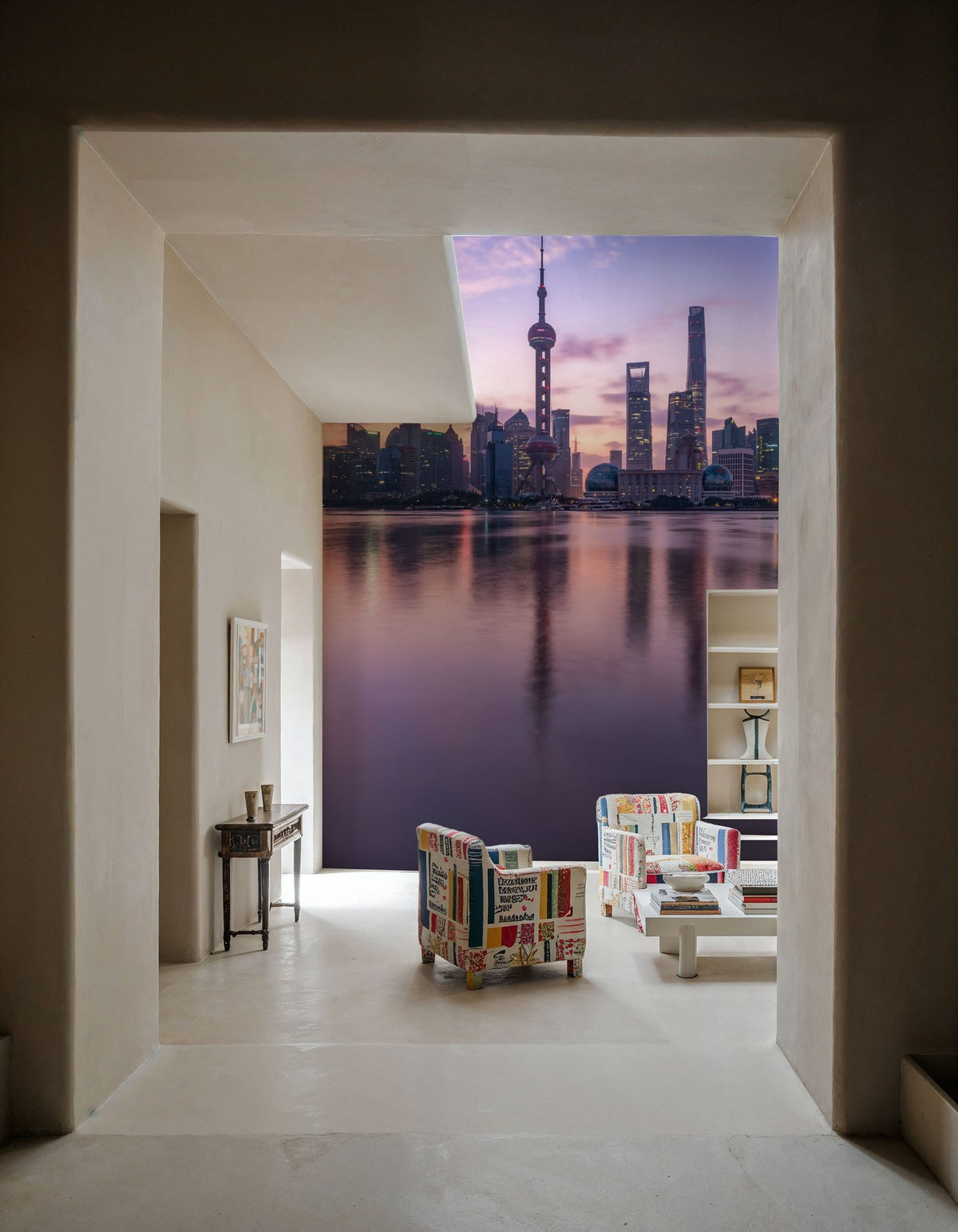Pudong Sunrise Pink Mural Wallpaper - room preview 02