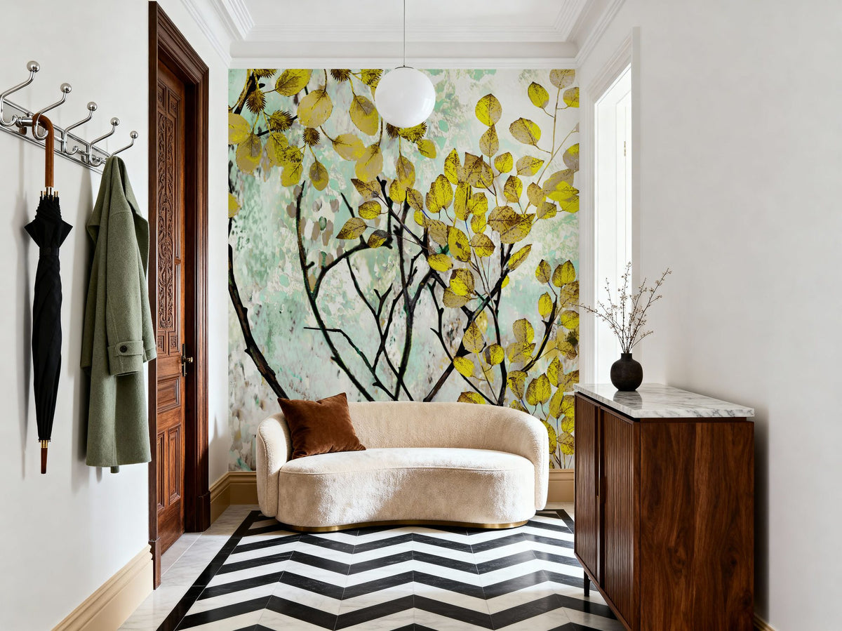 Yellow Leaves Mural Wallpaper - room preview 02