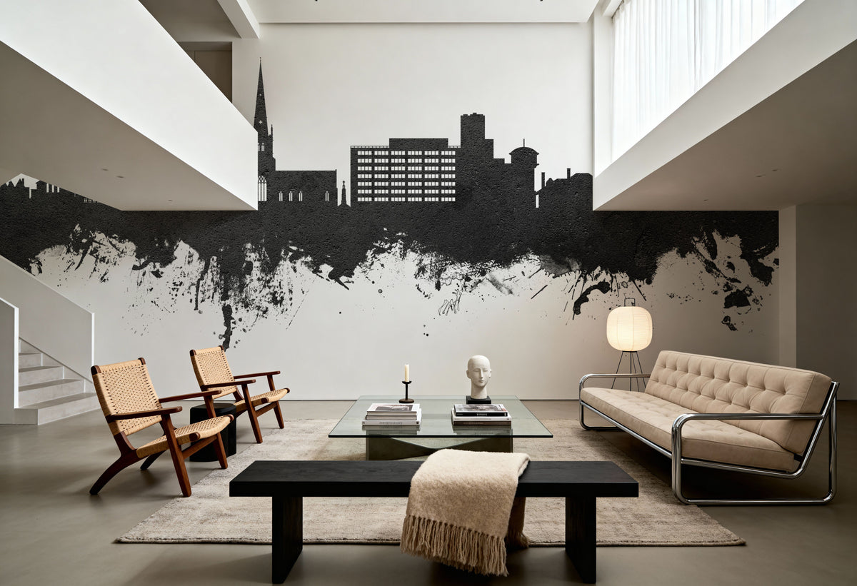 Solihull England Skyline Black & White Mural Wallpaper - room preview 02