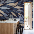 Leafy Lines Dark Mural Wallpaper - room preview 02