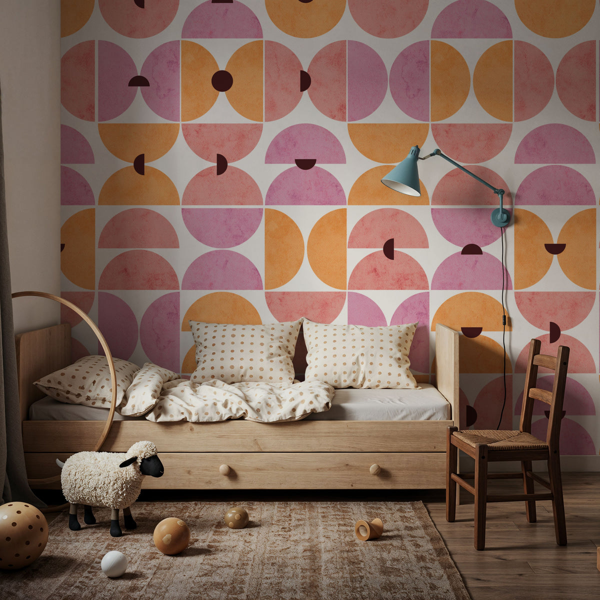 Homley Retro Shapes, Pink Mural Wallpaper - room preview 02